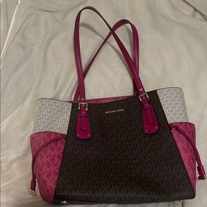 Michael Kors Fuchsia and Brown Signature Tote